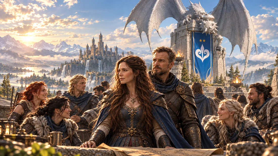 DoU alliance gathered around its queen and king beneath the dragon monument